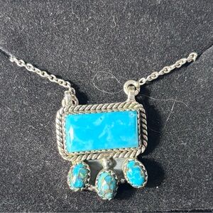NEW Vintage Style Turquoise & Sterling Silver Pendant Necklace